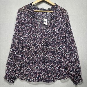 Gap Blouse M Semi Sheer Floral Long Sleeve Boho Romantic Cottagecore Classic Top